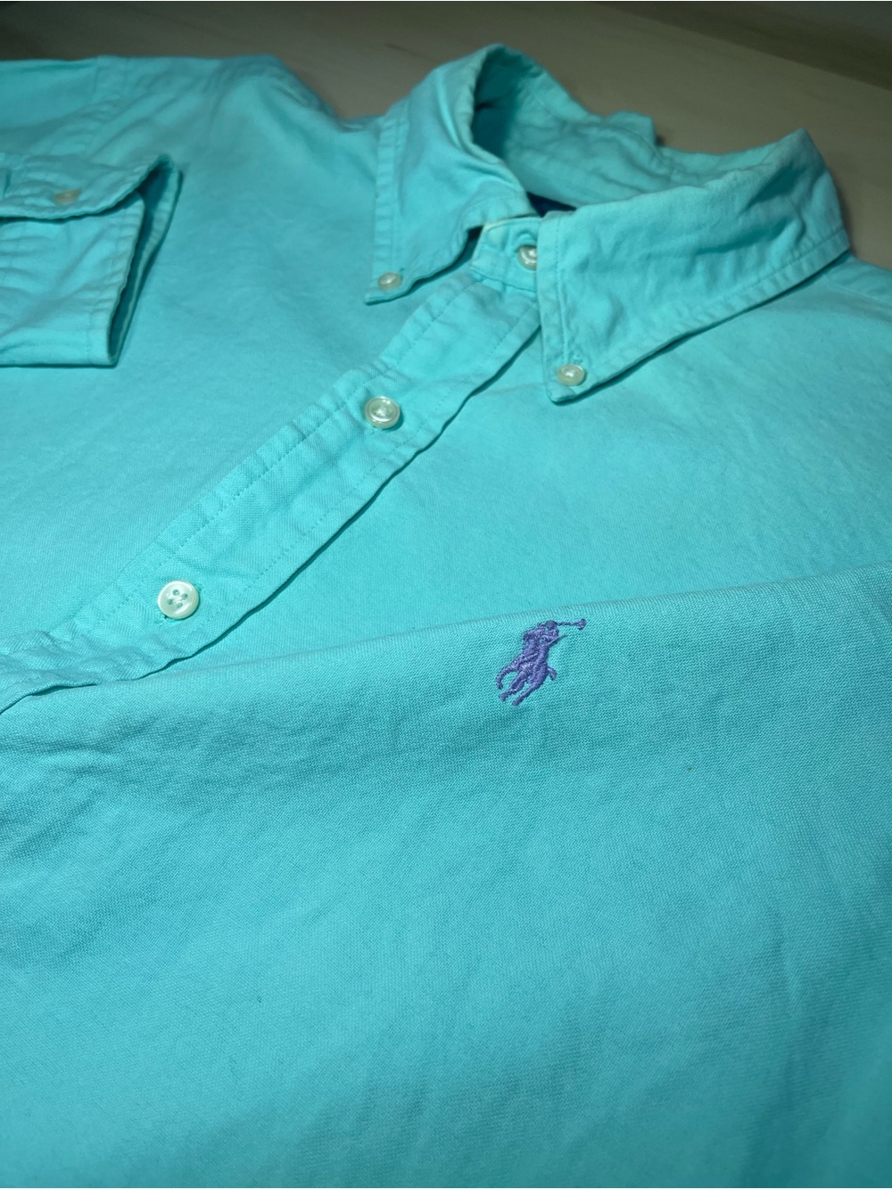 Polo Ralph Lauren Sz M Slim Fit Oxford Button Down Shirt Teal Purple Pony OCBD